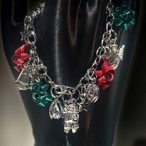 Silver Christmas Charm Bracelet with Red and Green Accents